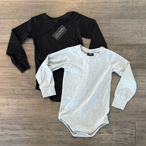 Black and Gray Kids Long Sleeve Bodysuit Set